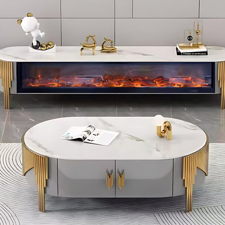 Marble Coffee Table And TV-Stand With LED Electric Fireplace / Ruchi