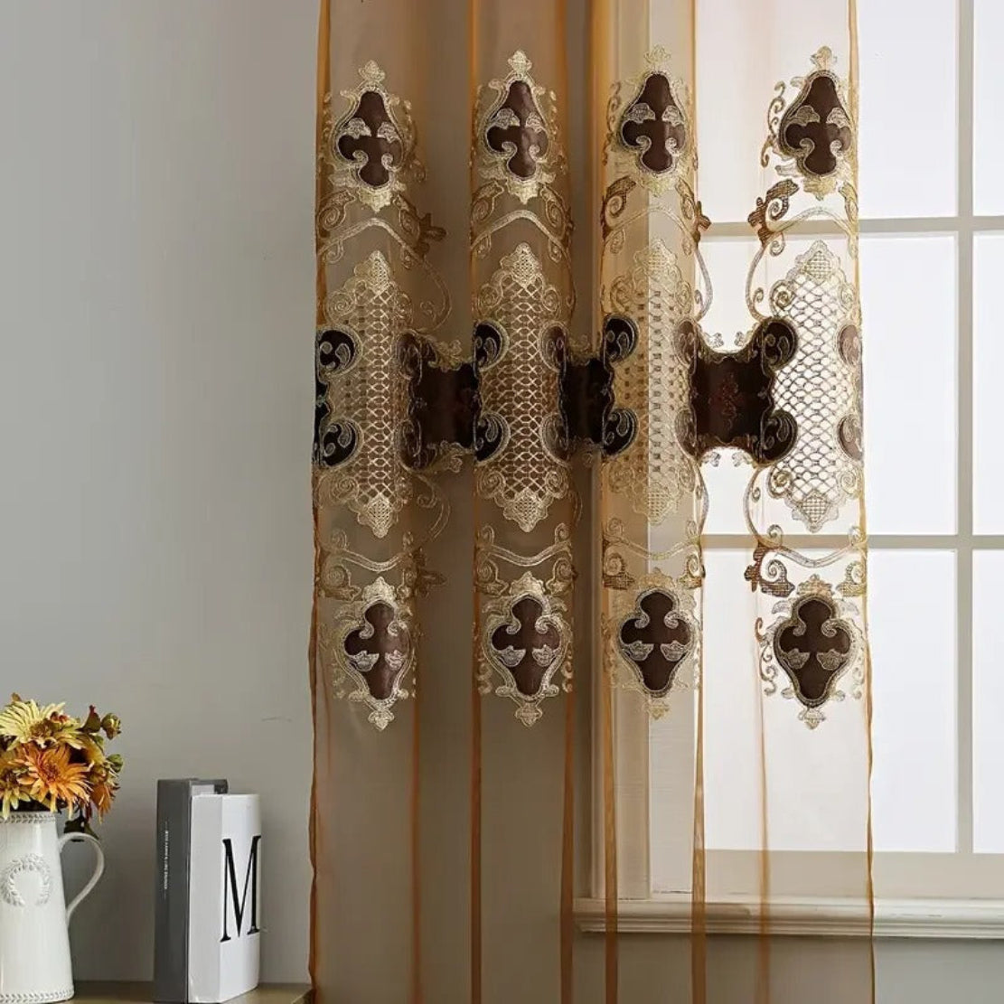 Embroidery Tulle Window Curtain For Living Room / Ruchi