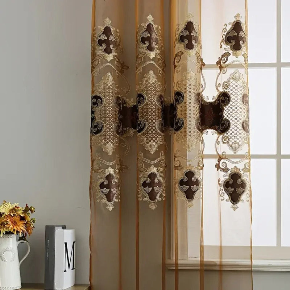 Embroidery Tulle Window Curtain For Living Room / Ruchi