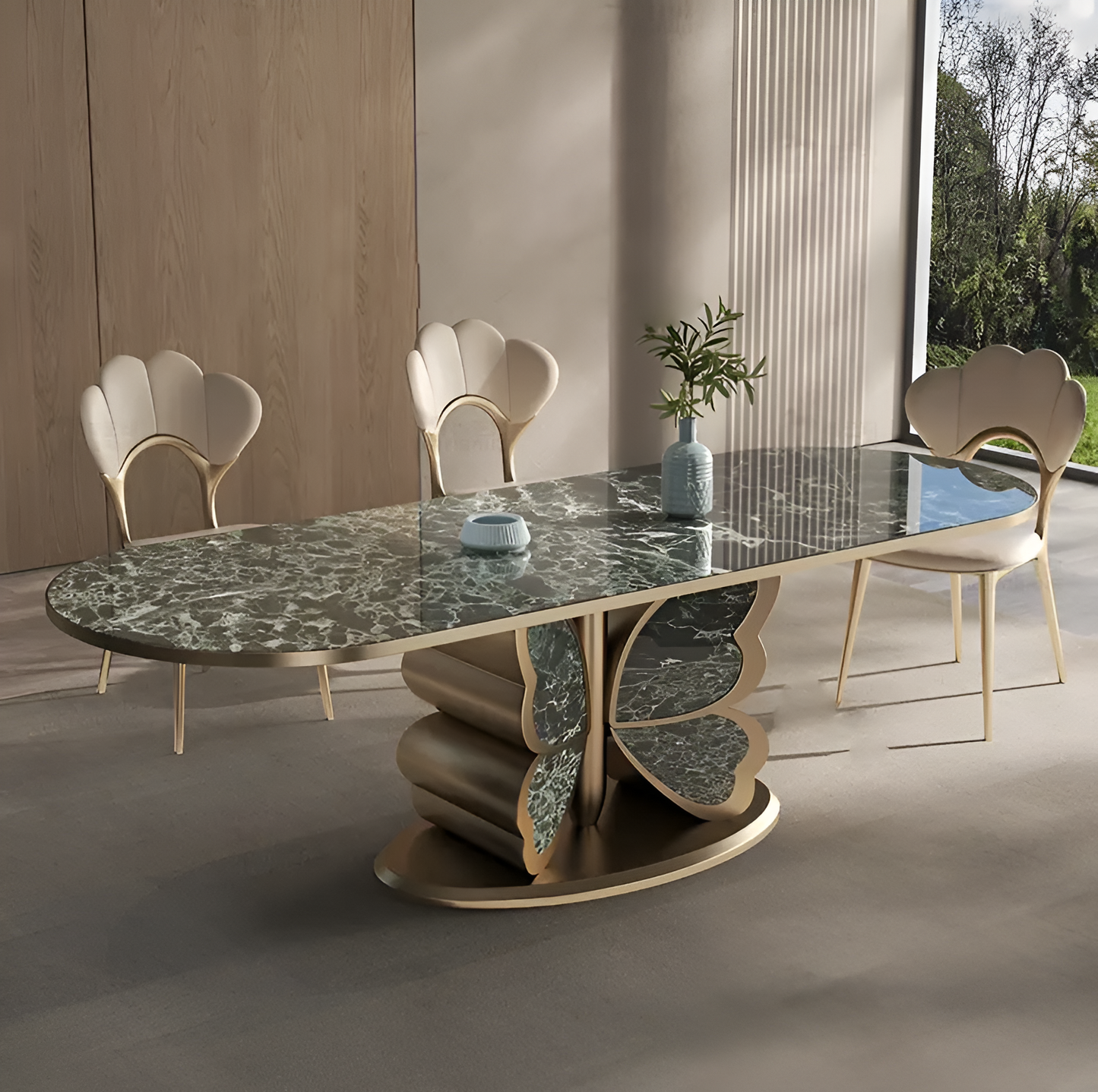 Butterfly Design Marble Dining Table Set / Ruchi
