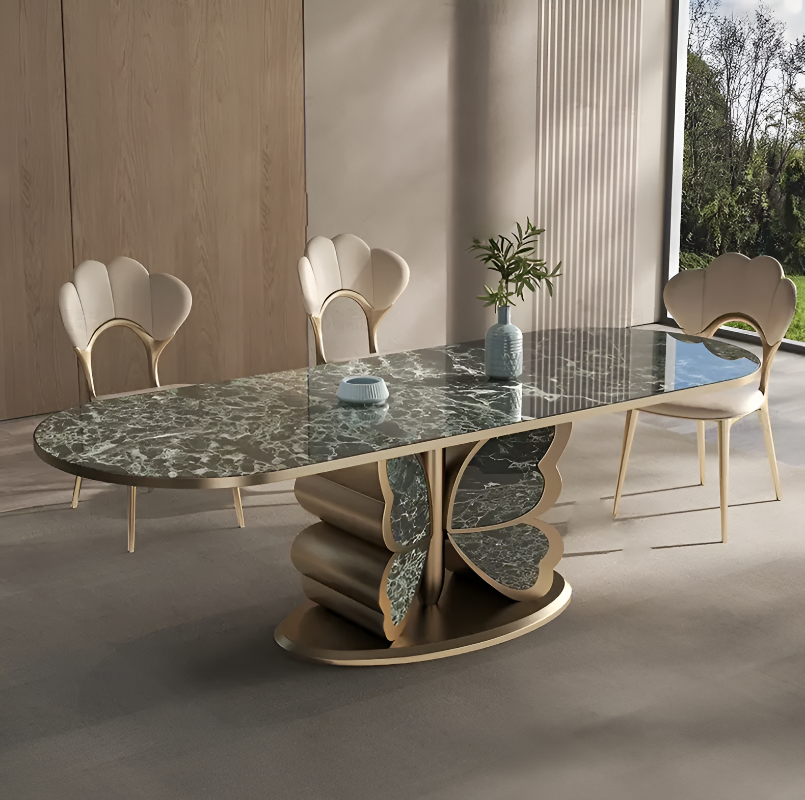 Butterfly Design Marble Dining Table Set / Ruchi
