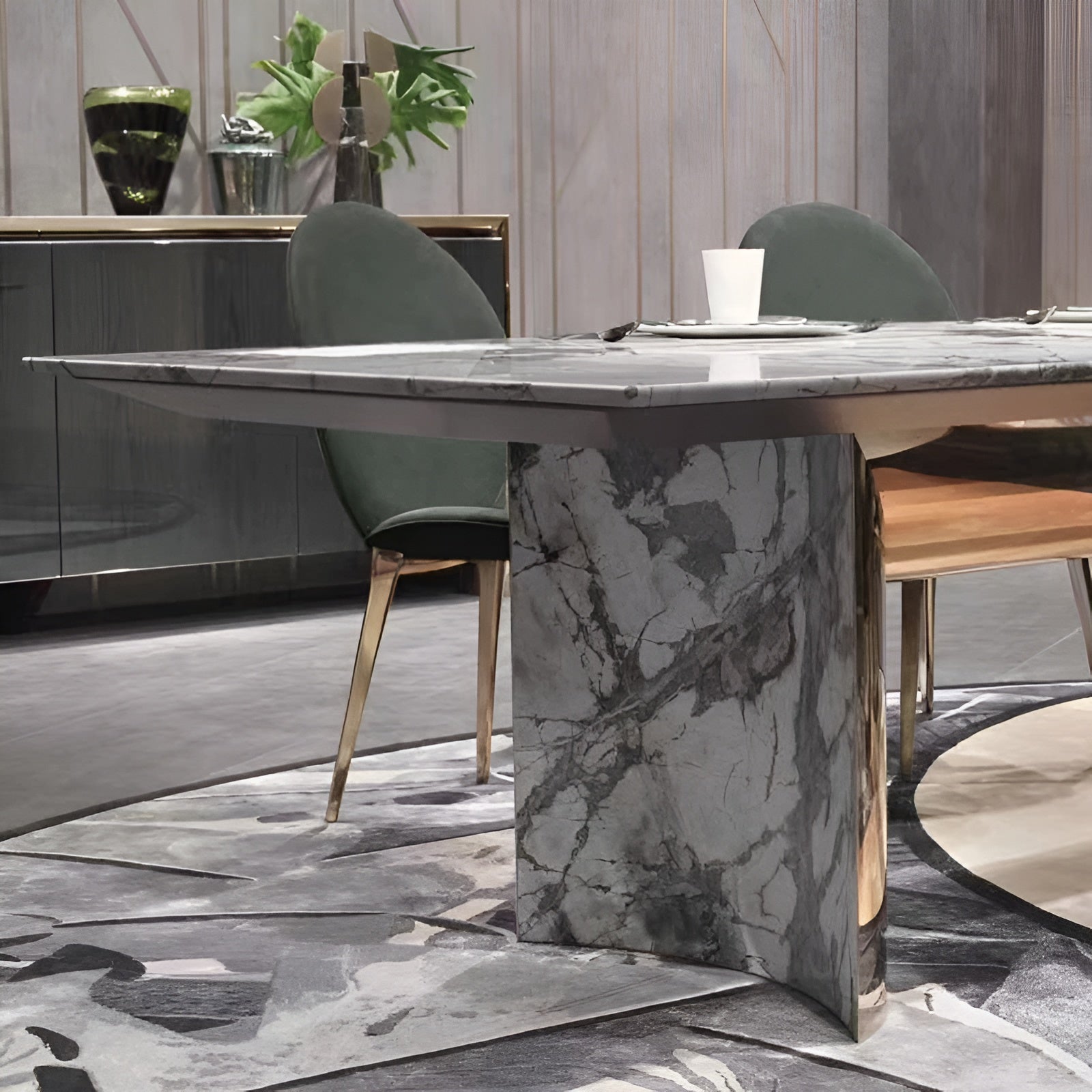 Rectangular Marble Dining Table Set With Bench