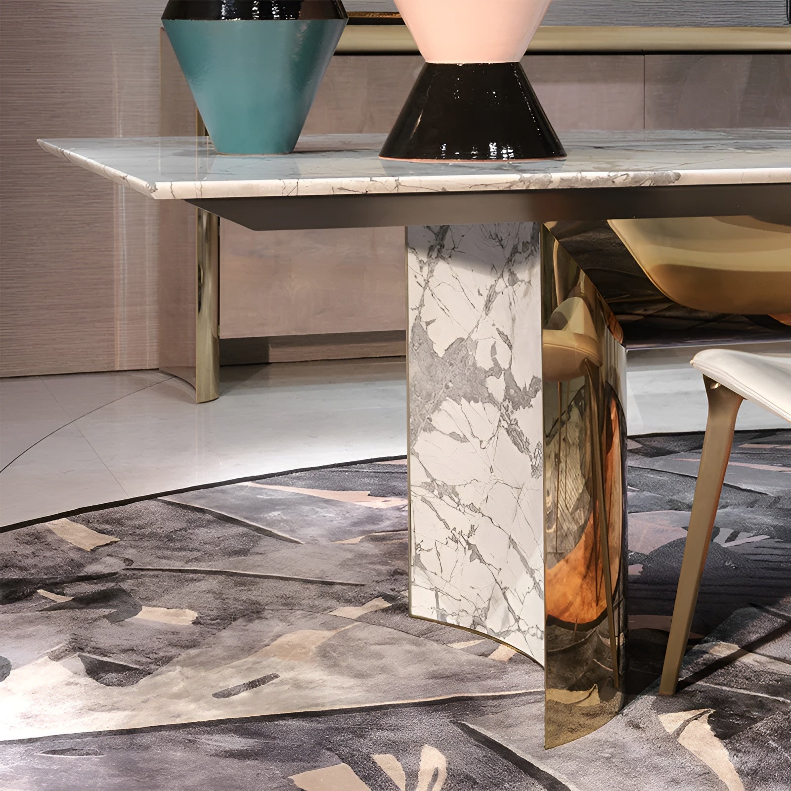 Rectangular Marble Dining Table Set With Bench
