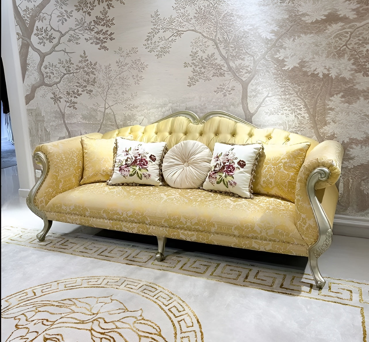 Printed Fabric Upholstered European Sofa Set / Ruchi