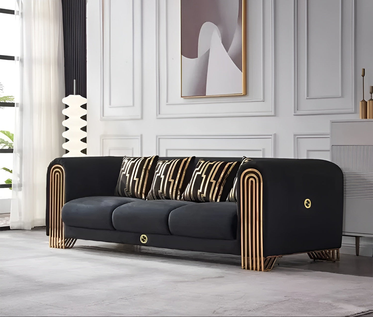 Modern Luxurious Black Velvet Sofa Set