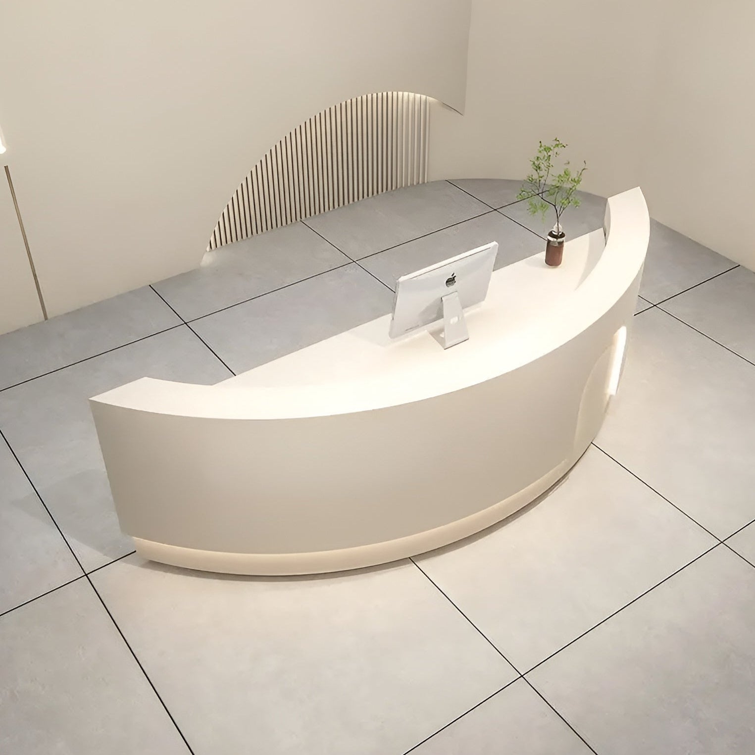 Modern LED Curved Wooden Reception Desk / Ruchi