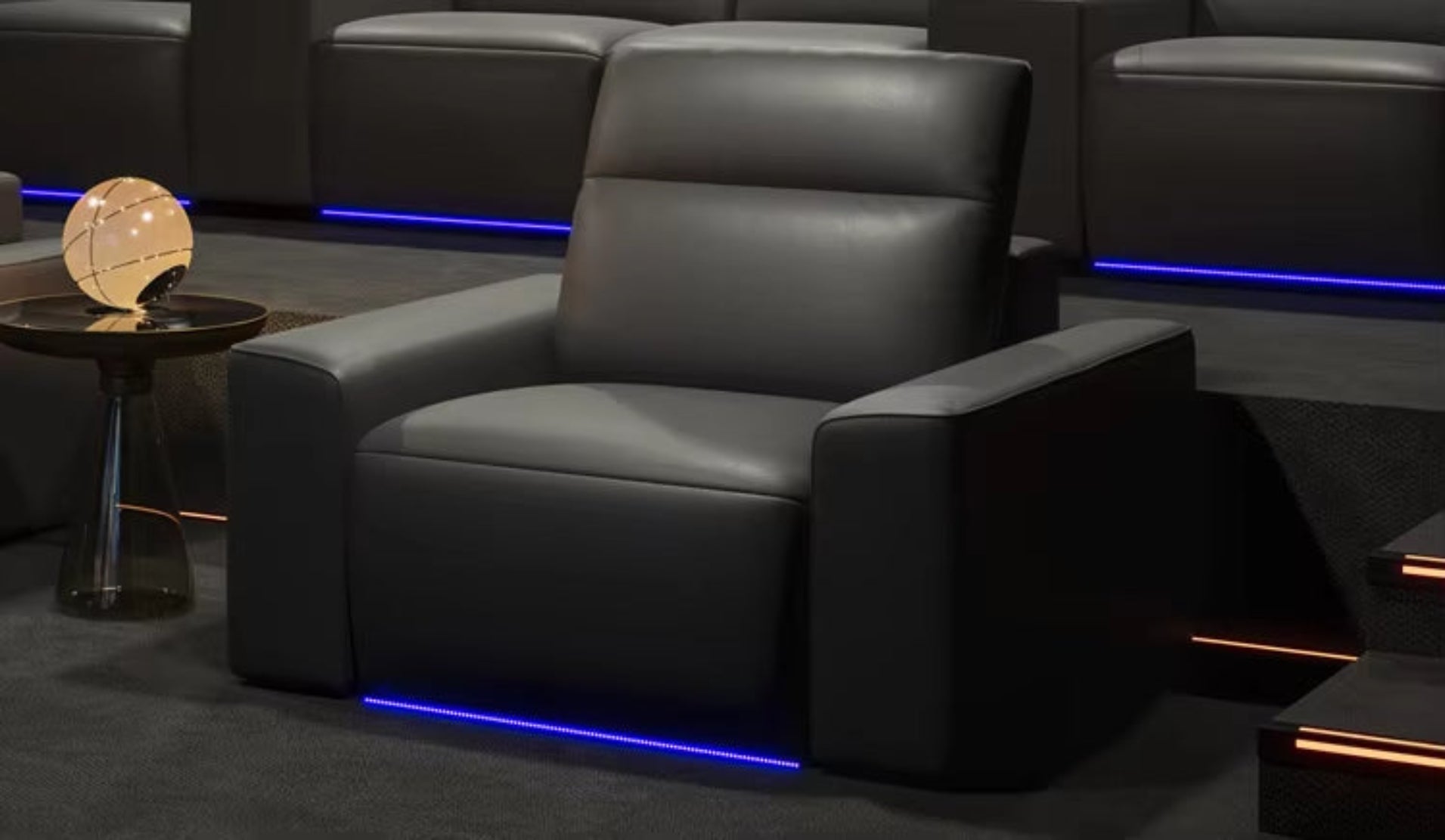 Power Recliner LED Leather Sofa For Theater