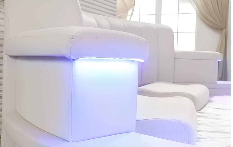 Multifunctional Leather Round Bed With LED Lights