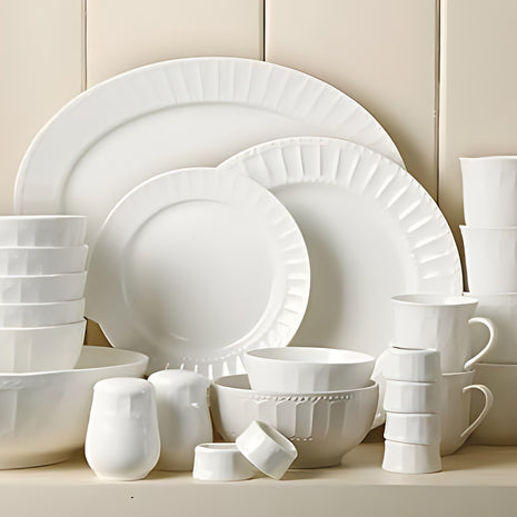 46 Pieces White Ceramic Dinnerware Set For 6 / Ruchi