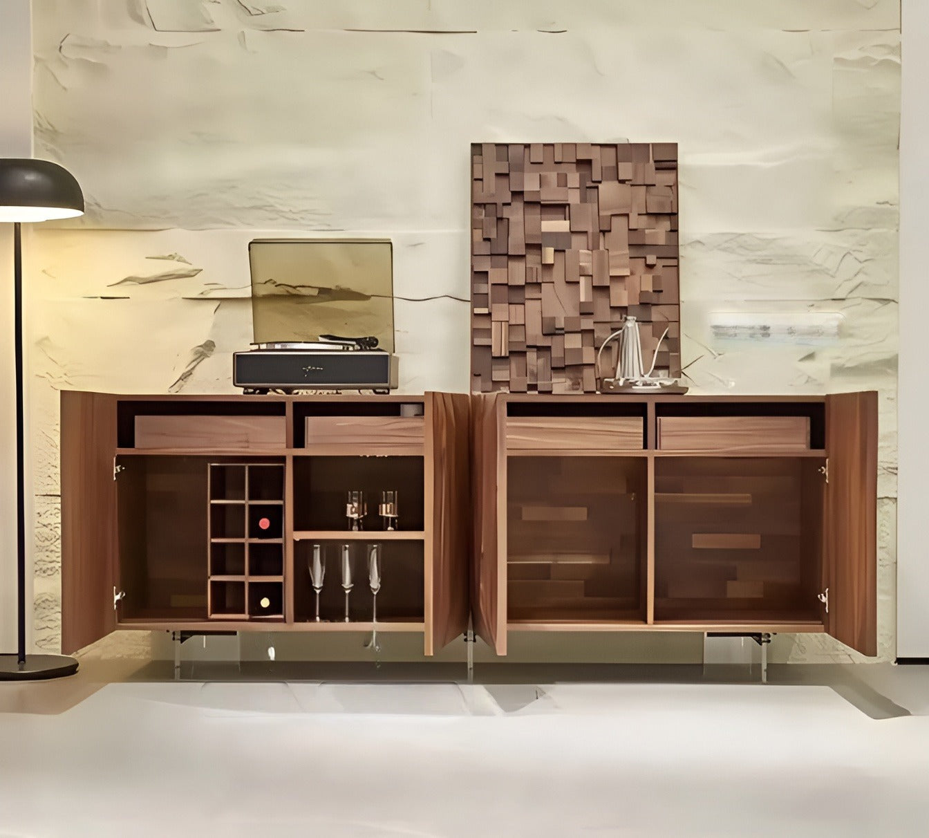 Geometric Design Modern Wooden Buffet Table