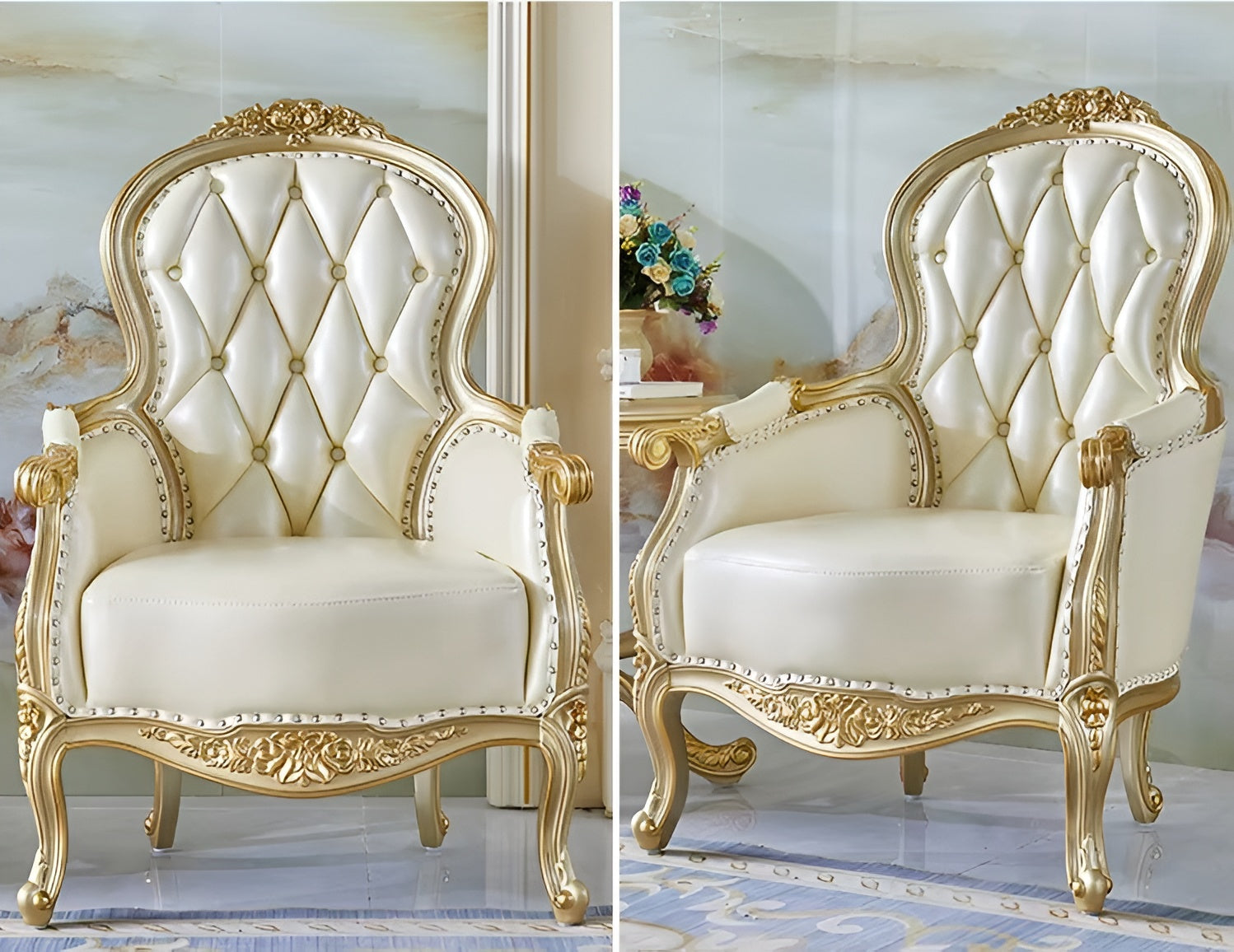 European Leather Sofa Chairs And Side Table Set / Ruchi