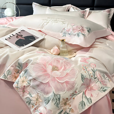 4Pcs Floral Cotton Polyester Fitted Bedding Set / Ruchi