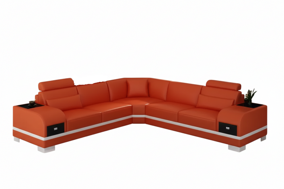 L-Shaped Leather Sectional Sofa With Storage