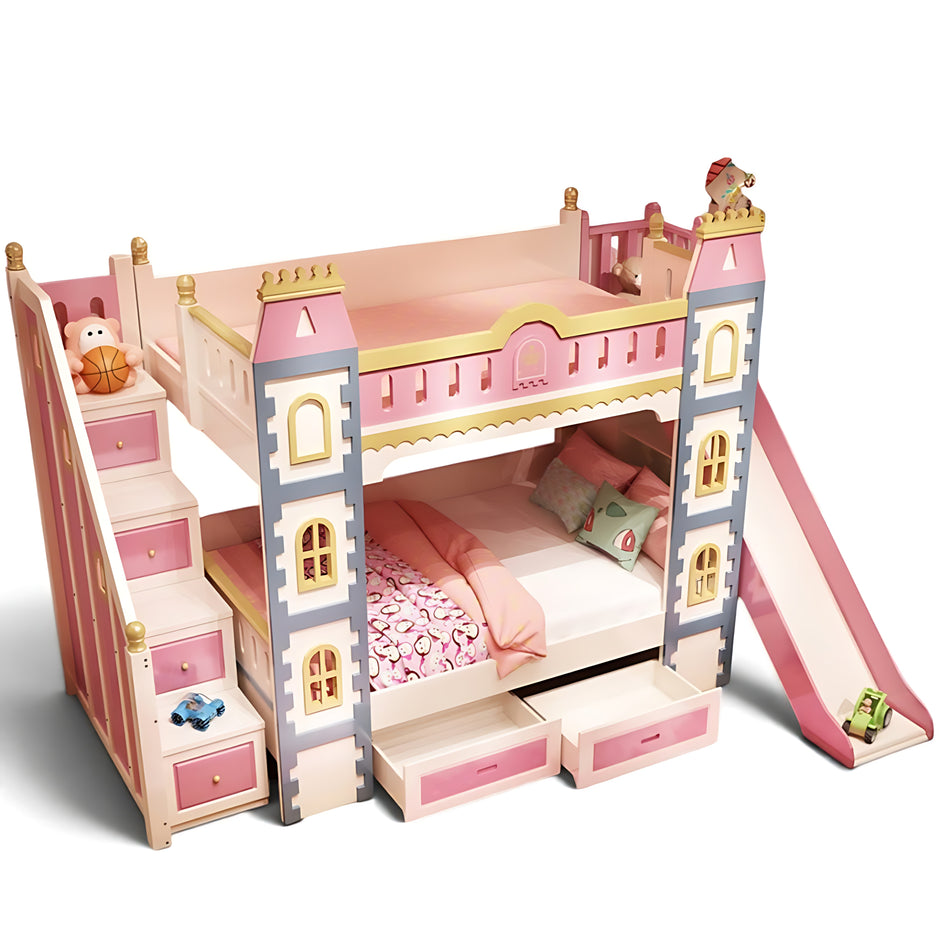 Wooden Castle Bunk Bed With Slide