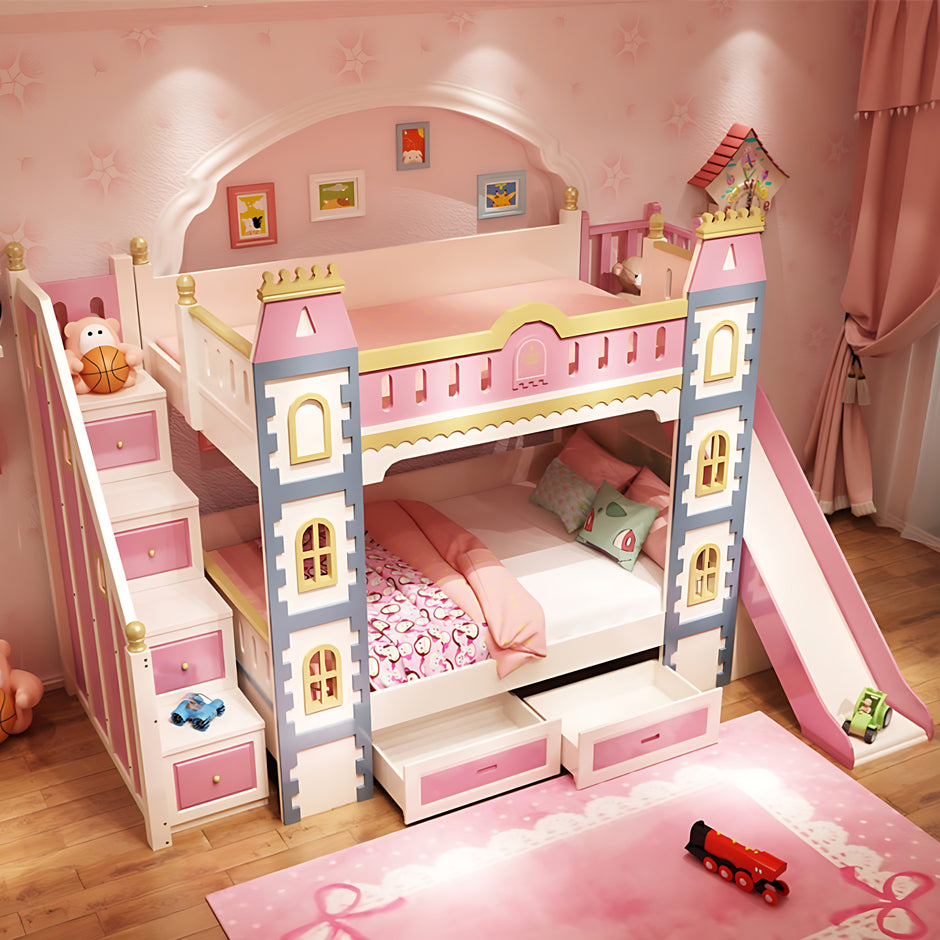Wooden Castle Bunk Bed With Slide / Ruchi