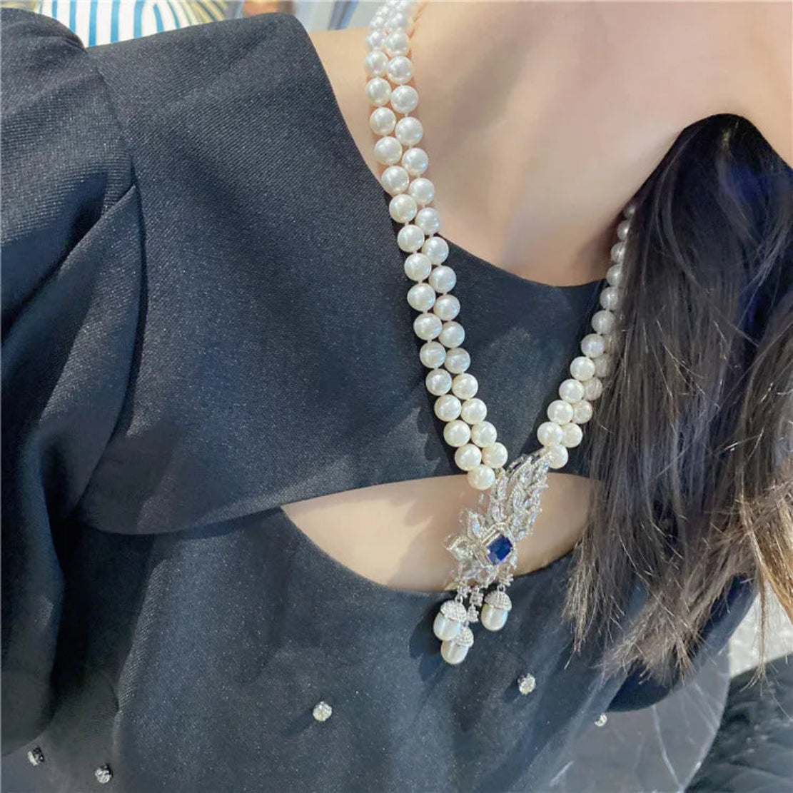 Double Strand Pearl CZ Necklace / Ruchi