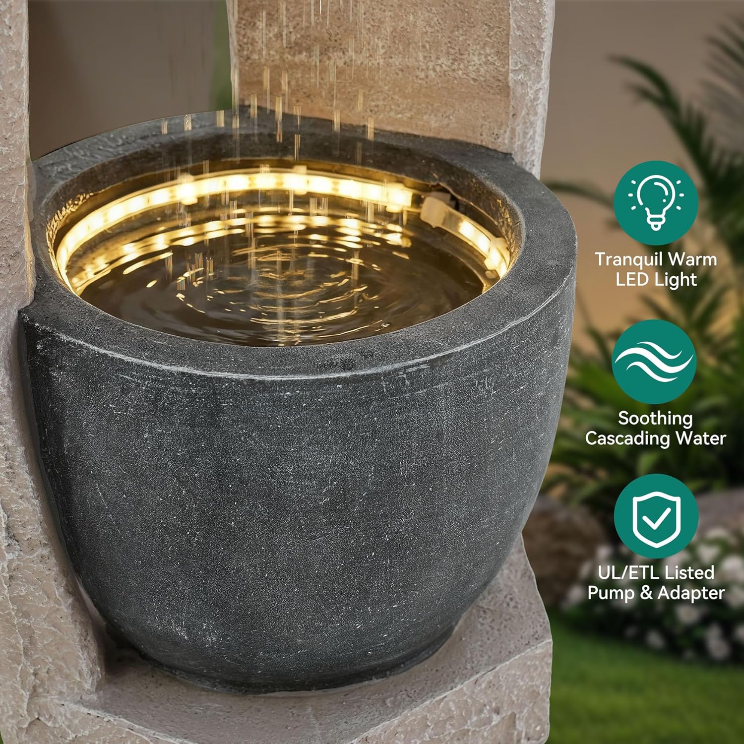 32-inch Resin and Fiberglass Outdoor Fountain with LED / Ruchi
