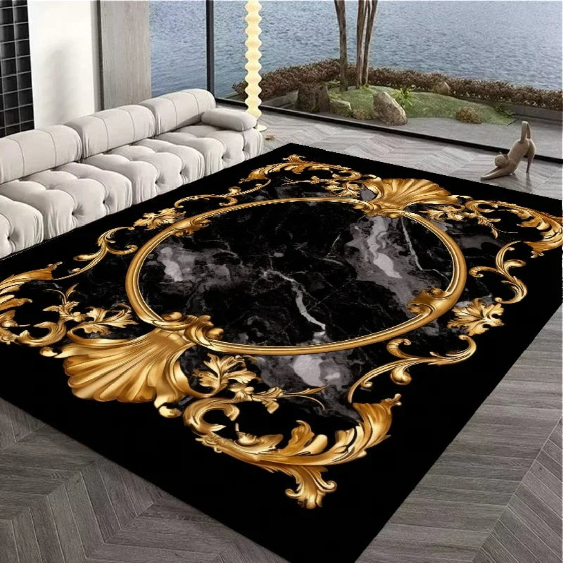 Black Gold Non-Skid Flannel Rug / Ruchi
