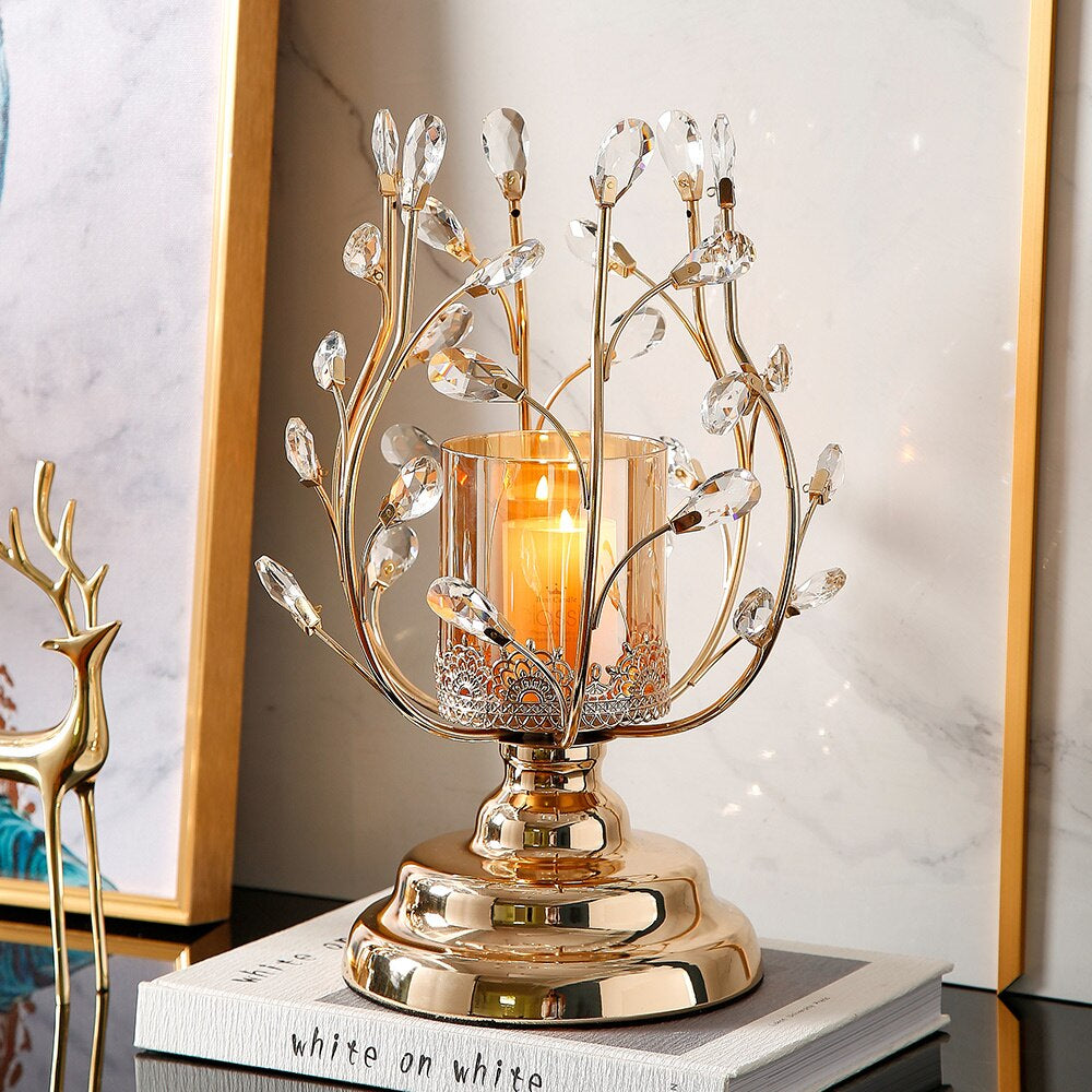 Exquisite Crystal-Accented Metal and Glass Candle Holder / Ruchi