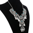 Ethnic Turquoise Stone Drop Metal Necklace