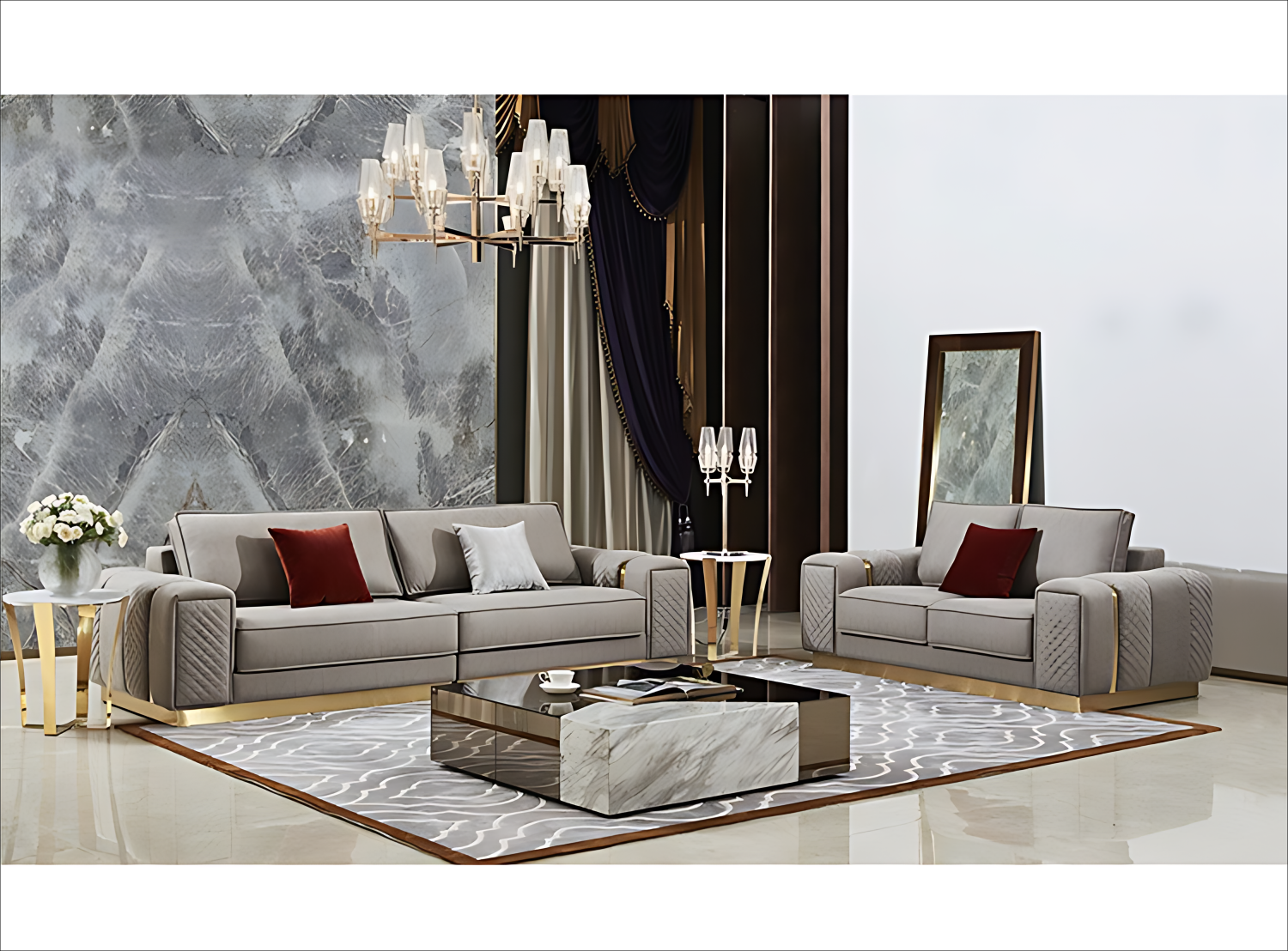 4 Piece Fabric Sectional Sofa Set 