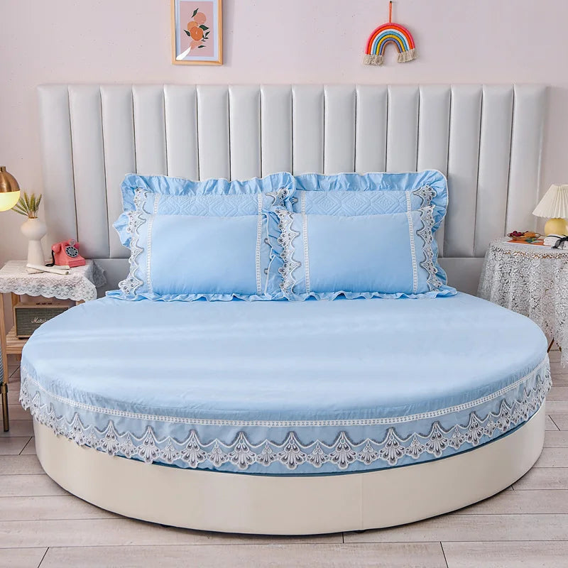 Plain Round Cotton Fitted Sheet With Pillowcases