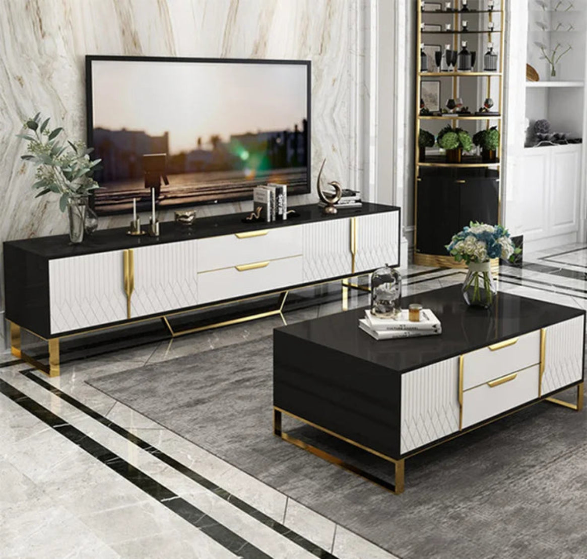 Elegant Wooden Coffee Table And TV Stand Set