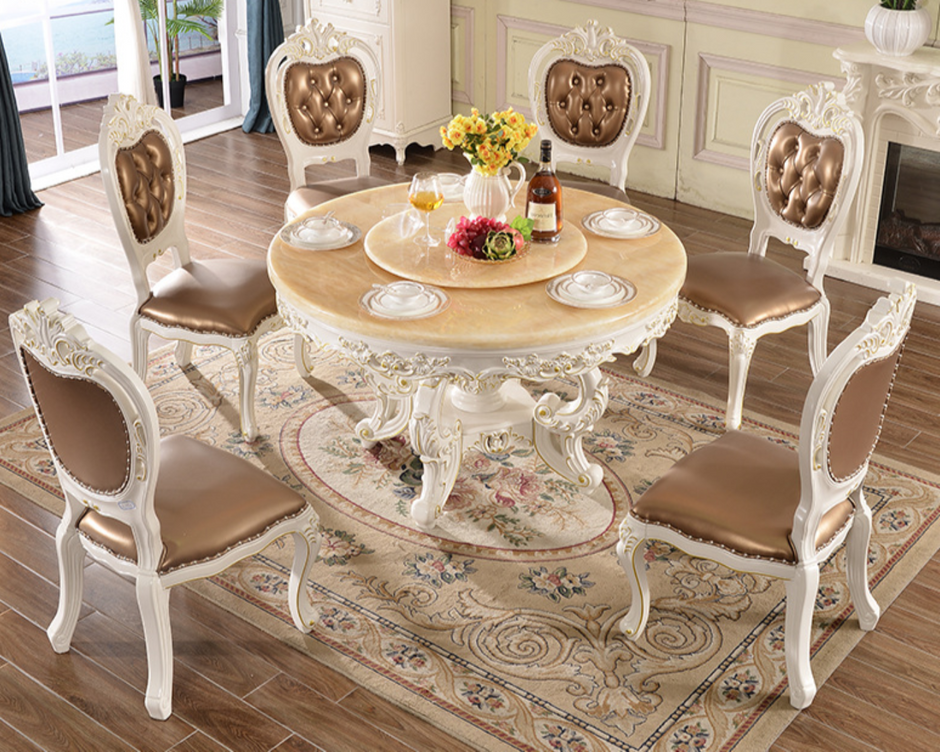 Marble Dining Table Set In Round European / Ruchi