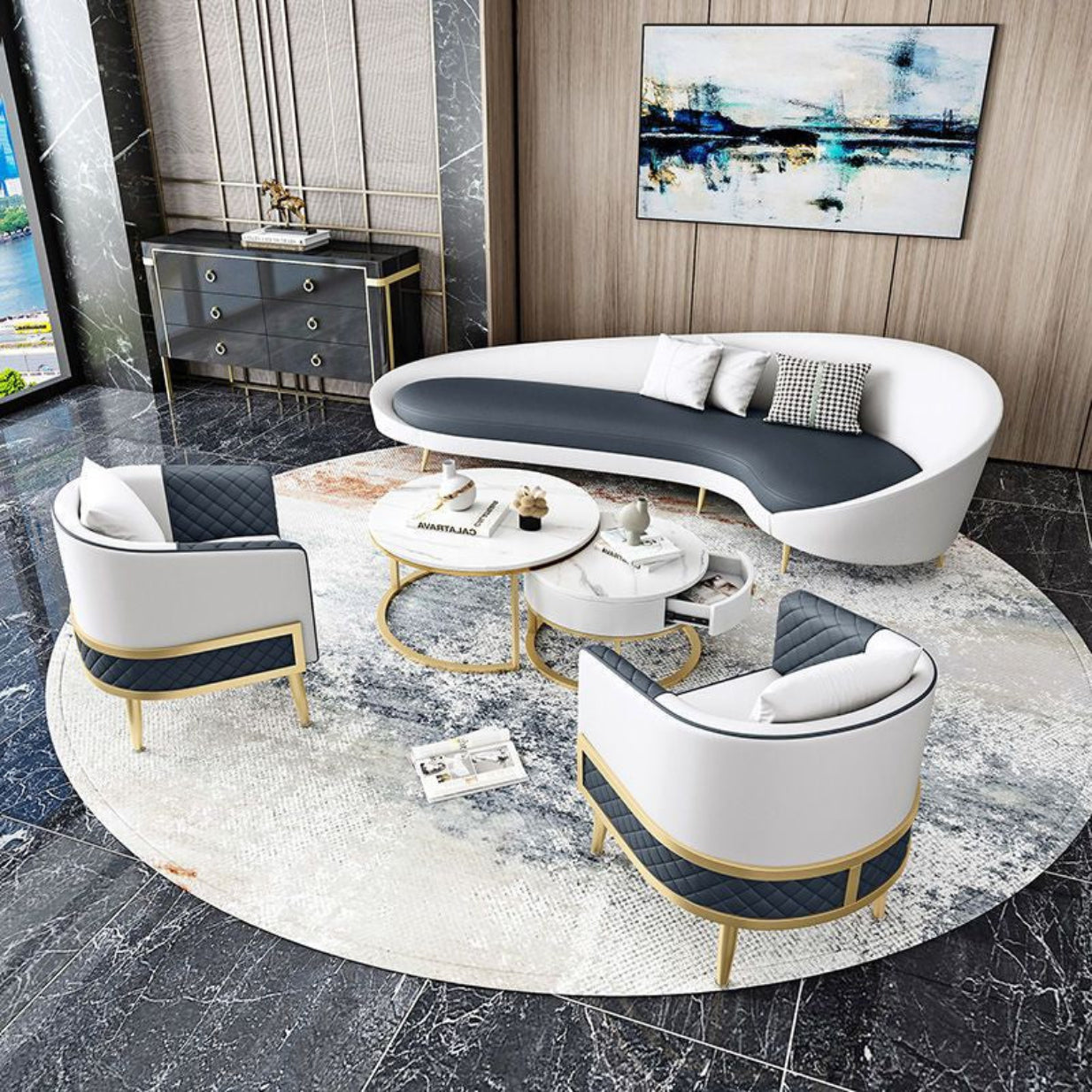 Modern Circular Leather Sofa Set / Ruchi