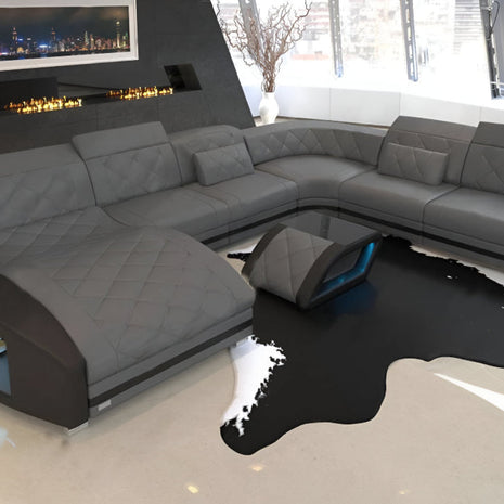 Diamond Design LED Embedded Leather Sectional-Sofa / Ruchi