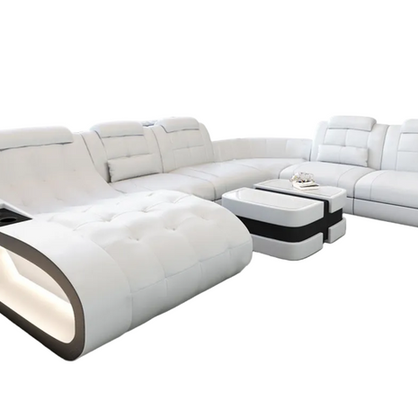 Modern Leather Sectional Sofa With LED Lights / Ruchi