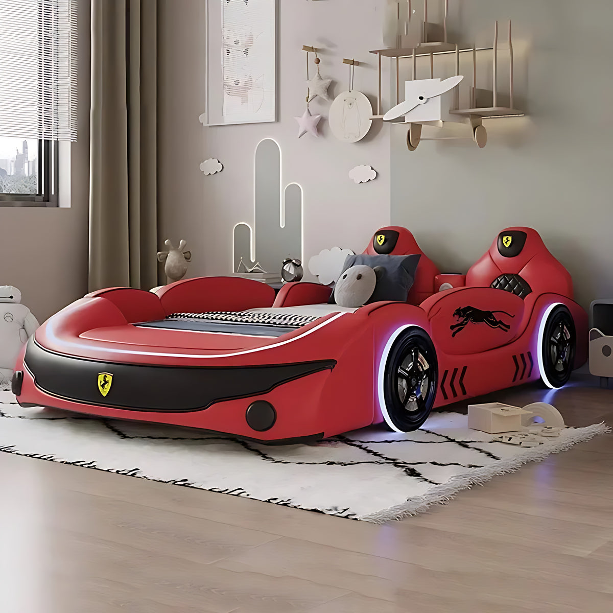 LED Leather Kids Car Bed With Mattress / Ruchi