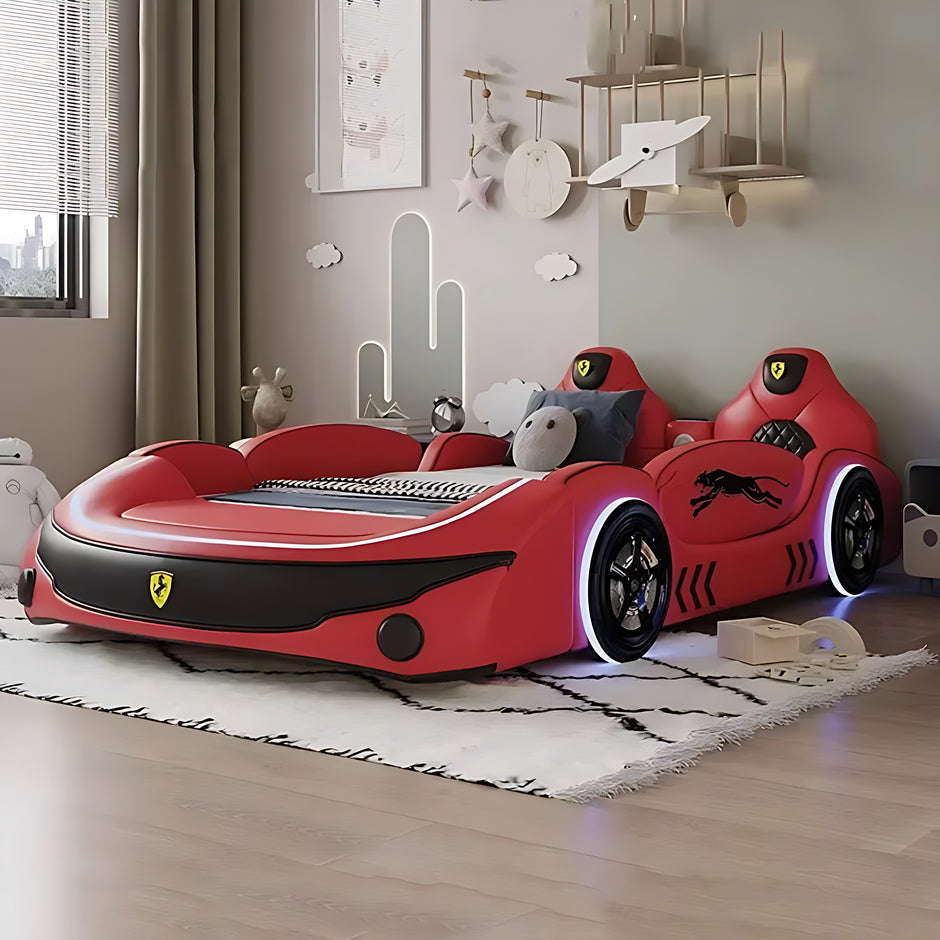 LED Leather Kids Car Bed With Mattress / Ruchi