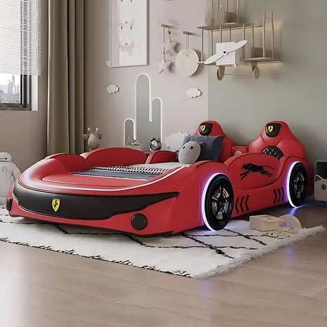 LED Leather Kids Car Bed With Mattress / Ruchi