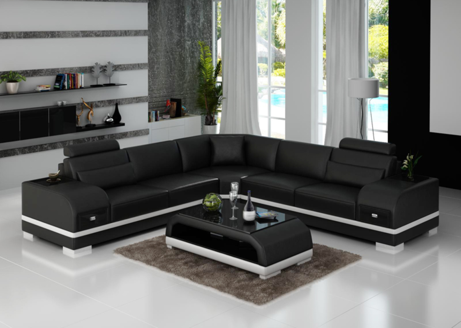 L-Shaped Leather Sectional Sofa With Storage / Ruchi