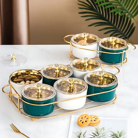 Ceramic Dry Fruit Bowl Set With Lid / Ruchi