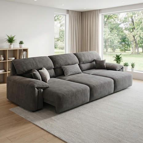 Chenille Fabric Remote Control Extendable Sofa Bed