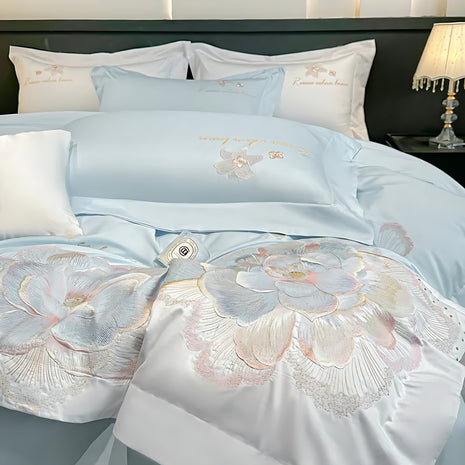 4Pcs Floral Cotton Polyester Fitted Bedding Set / Ruchi