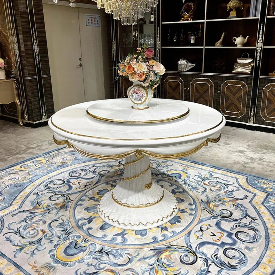 European Wooden Round Dining Table With 6 Chairs / Ruchi
