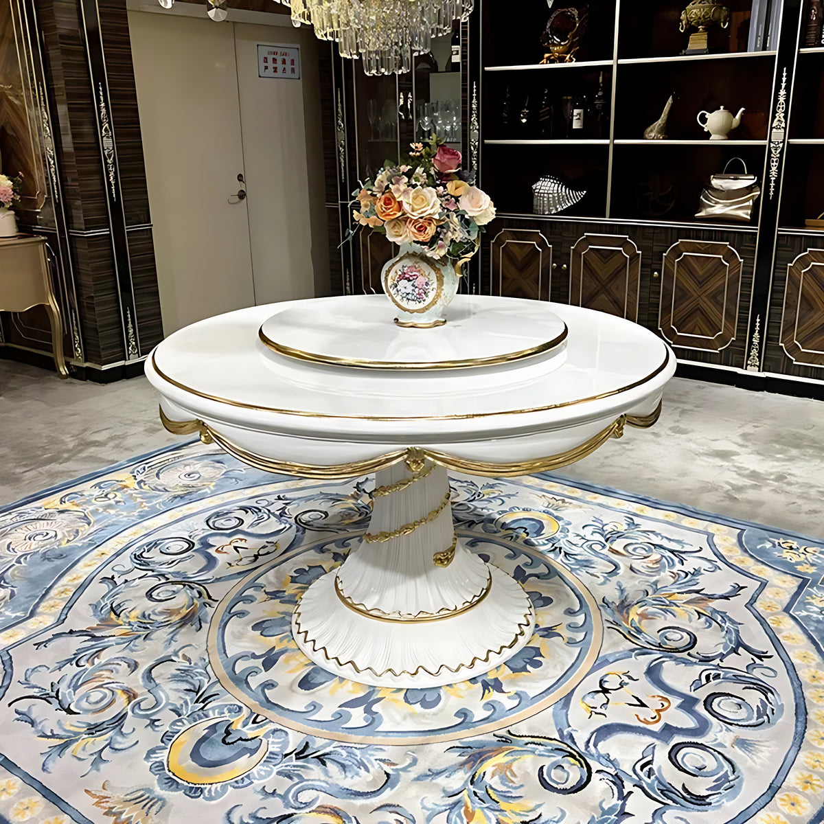 European Wooden Round Dining Table With 6 Chairs / Ruchi