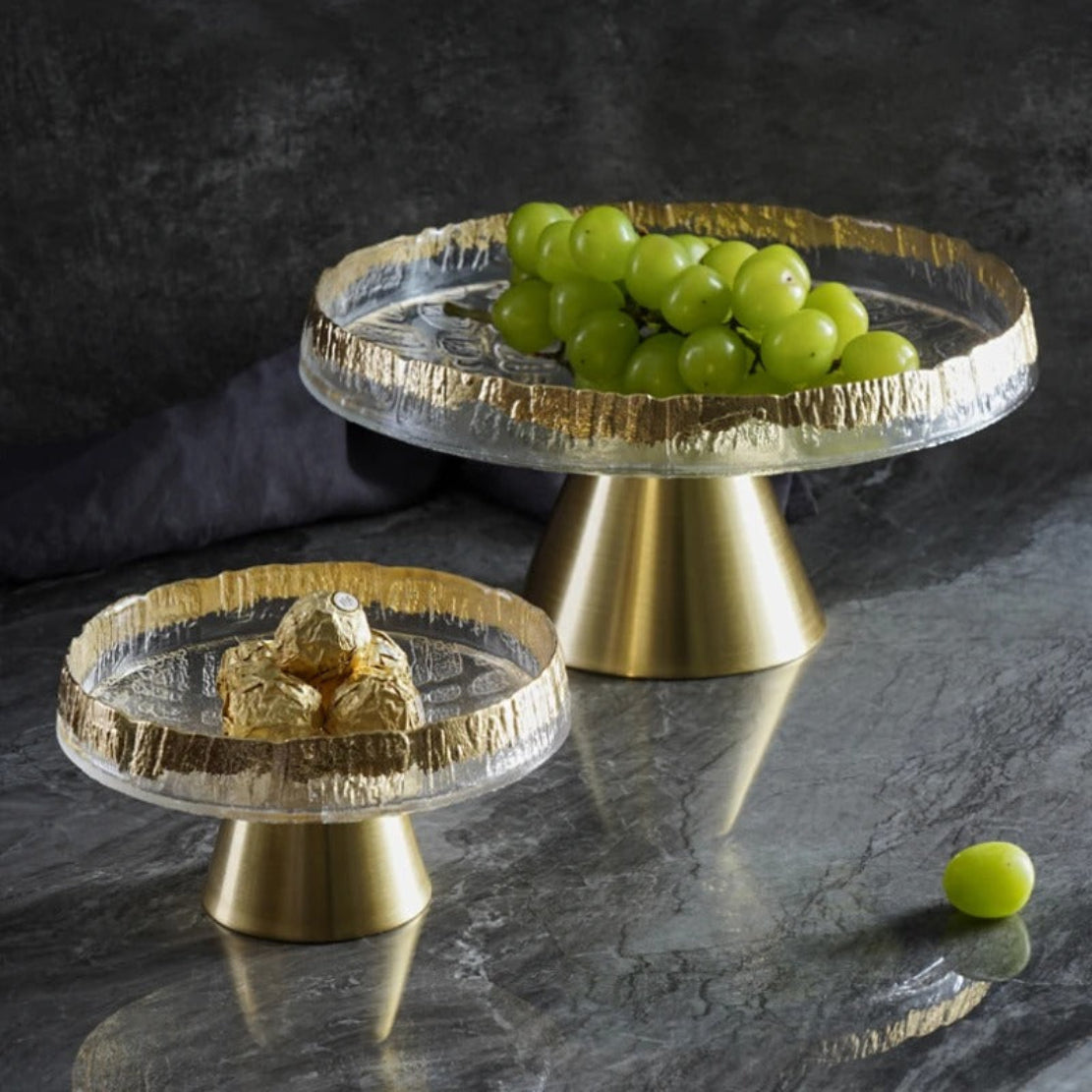 Golden Glass Top Fruit Bowl Stand / Ruchi