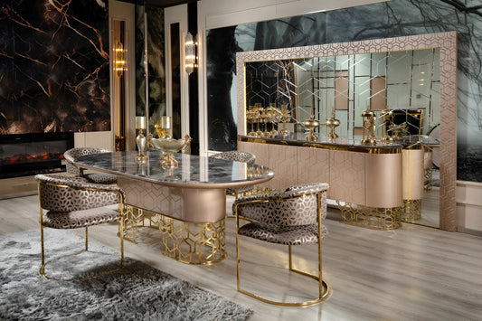 Shiny Marble Top Dining Table Set / Ruchi