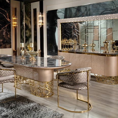 Shiny Marble Top Dining Table Set / Ruchi