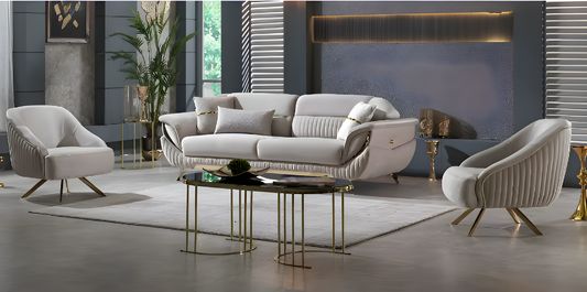 Classic Velvet Fabric Sofa Set Of 3 / Ruchi