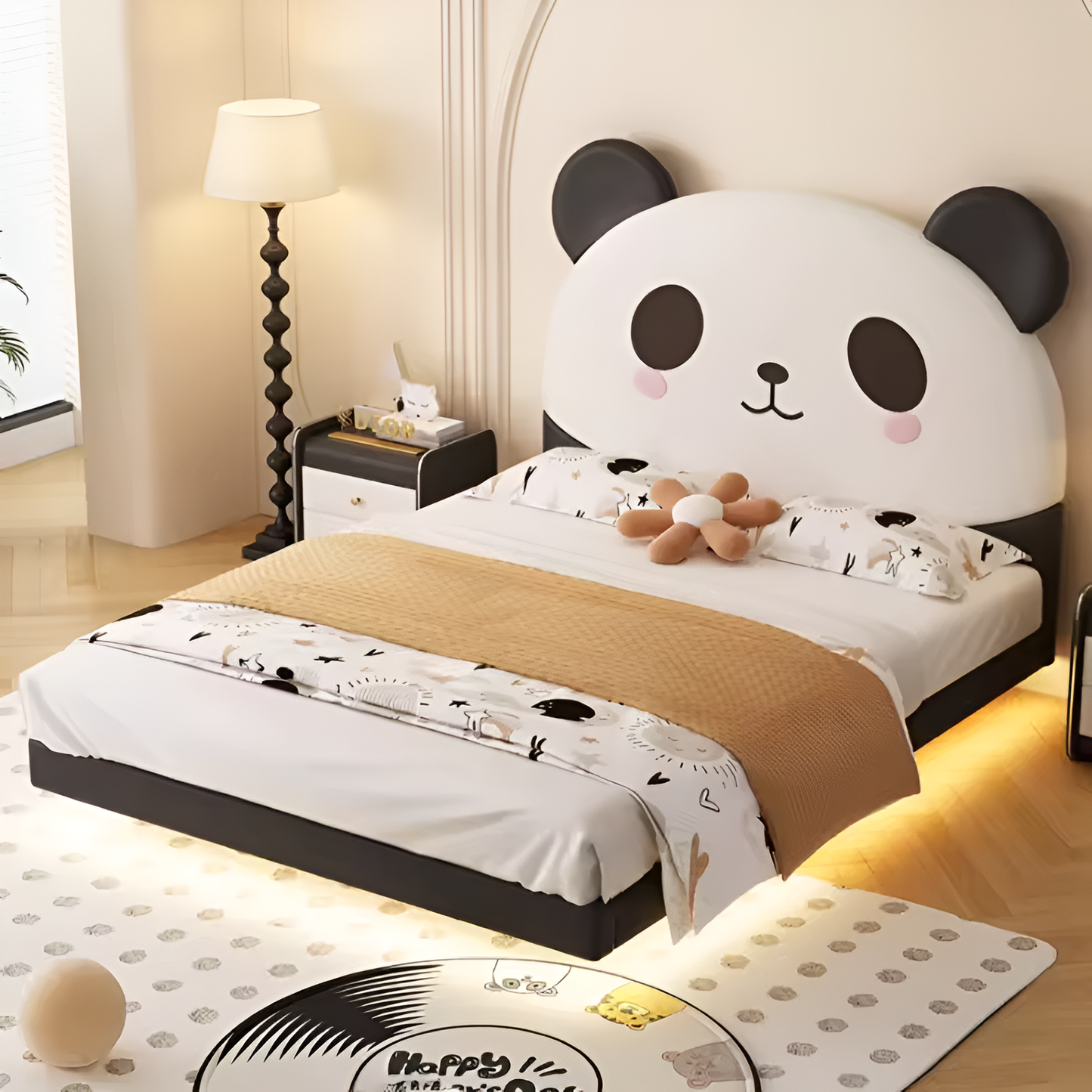 Panda Theme Leather Kids Bed With LED / Ruchi