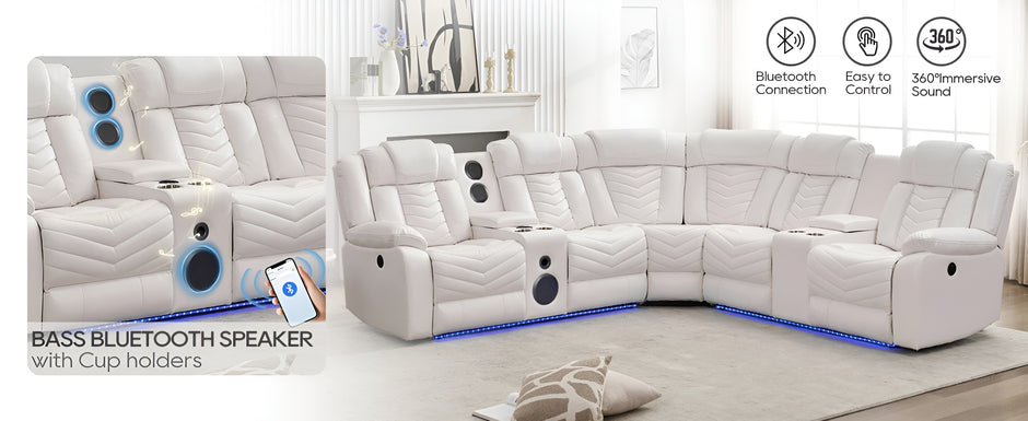 Multifunctional Electric Recliner LED Sectional Leather Sofa / Ruchi