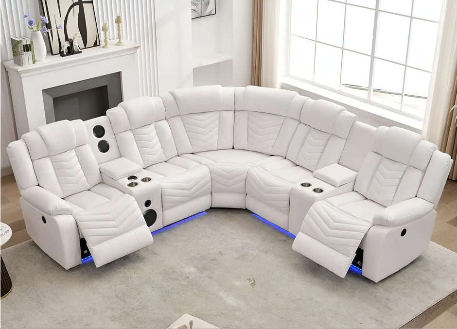 Multifunctional Electric Recliner LED Sectional Leather Sofa / Ruchi