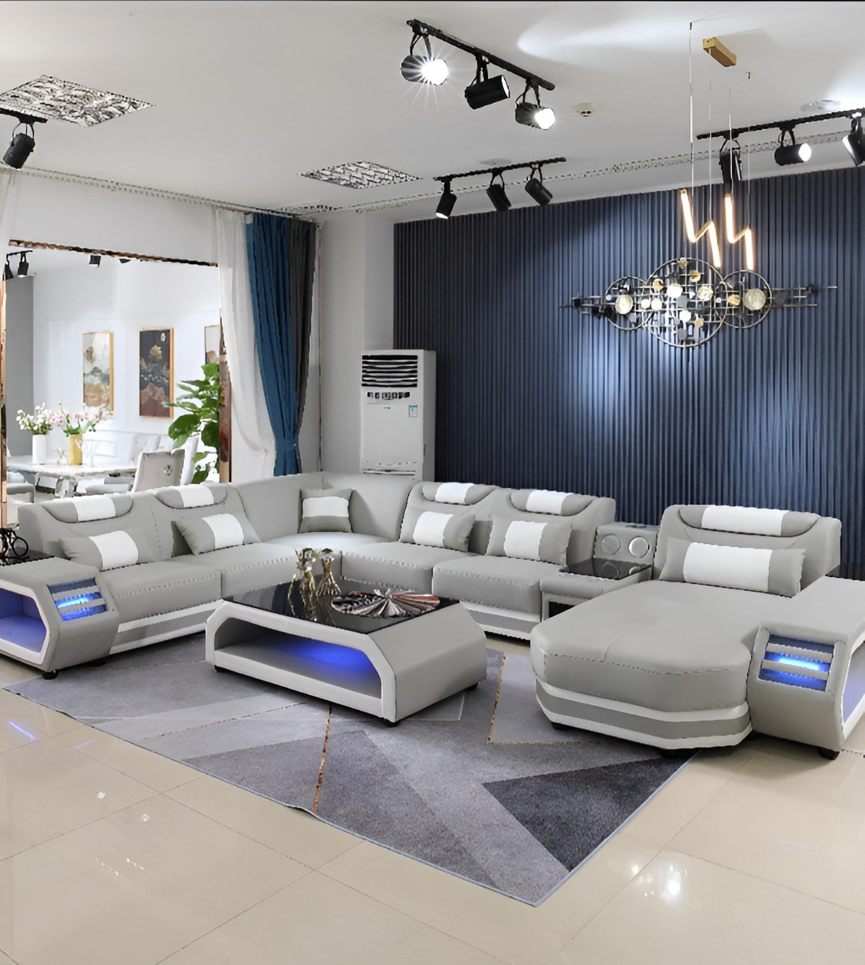 U-Shaped LED Leather Sectional Sofa With Chaise / Ruchi