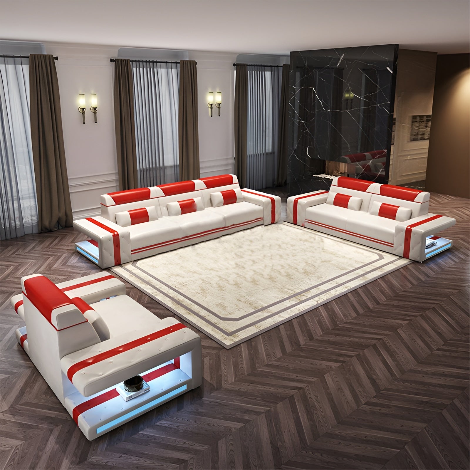 Elegant Design LED Leather Sofa Set / Ruchi
