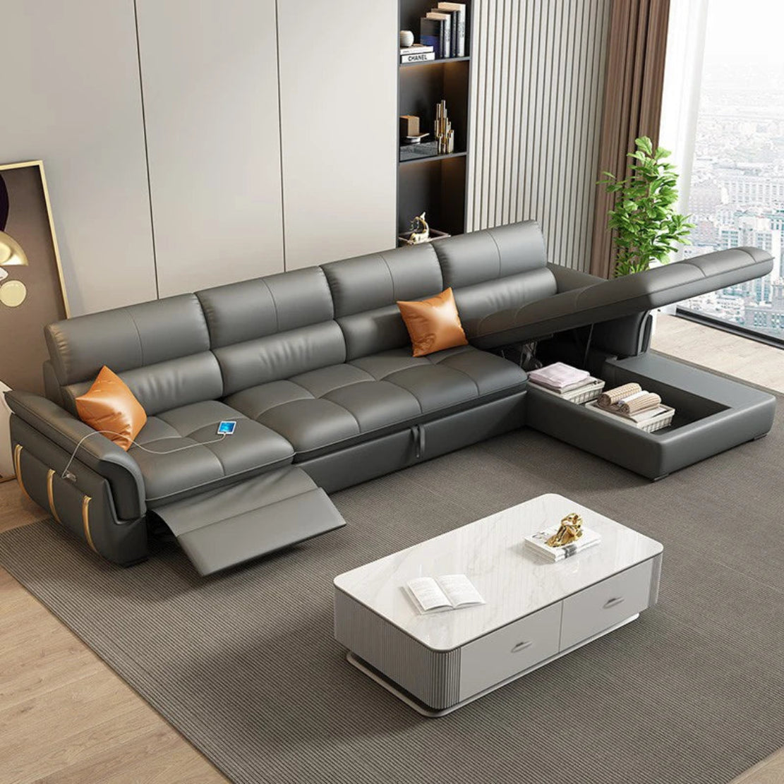 Leather Recliner Sectional Sofa